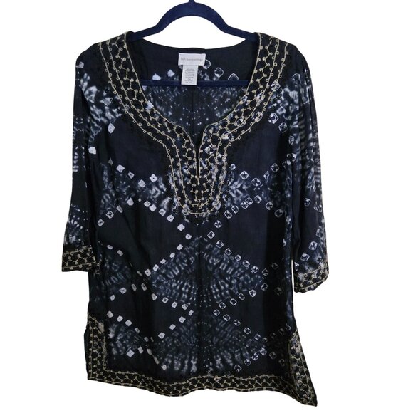 Soft Surroundings Blue Antiqua Tie Dye Embroidered Tunic Top Size Mp - Picture 2 of 6